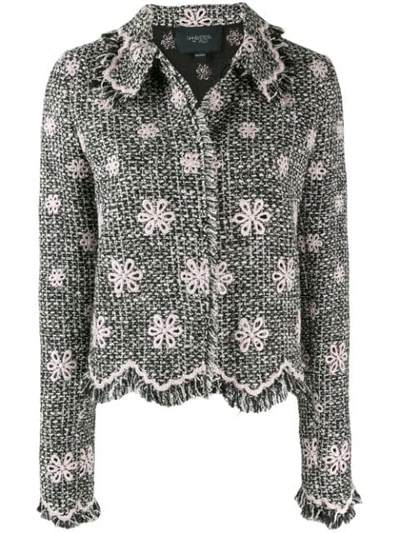 Giambattista Valli Floral-embroidered Tweed Jacket In Ivory Black