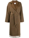 Nanushka Alamo Check Fringe Robe Coat In Brown