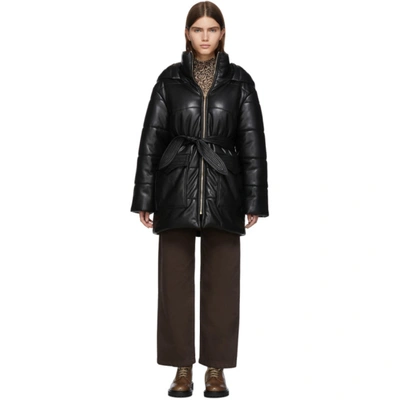 Nanushka Lenox Hooded Vegan Leather Puffer Jacket In Black