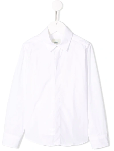 Fendi Kids' Classic Long-sleeved Shirt In White