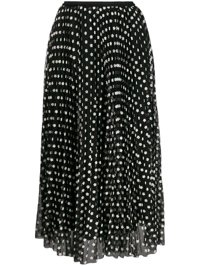 Red Valentino Redvalentino Floral Tulle Pleated Skirt In Black,white