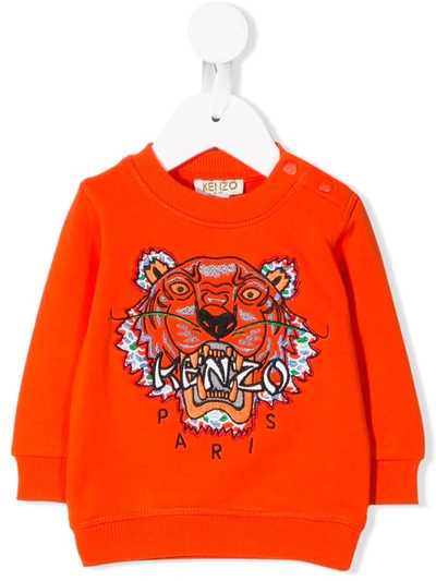 Kenzo Babies' Tiger Sweatshirt In Orange