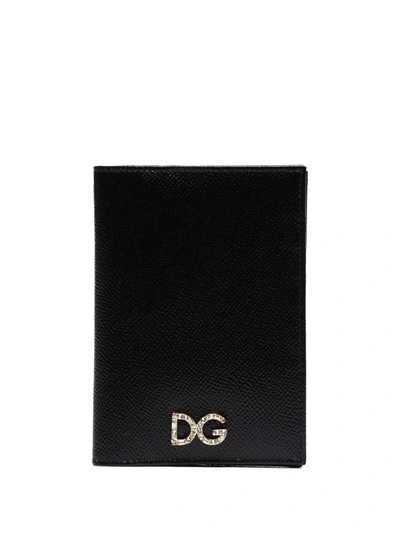 Dolce & Gabbana Black Embellished Logo Leather Passport Holder