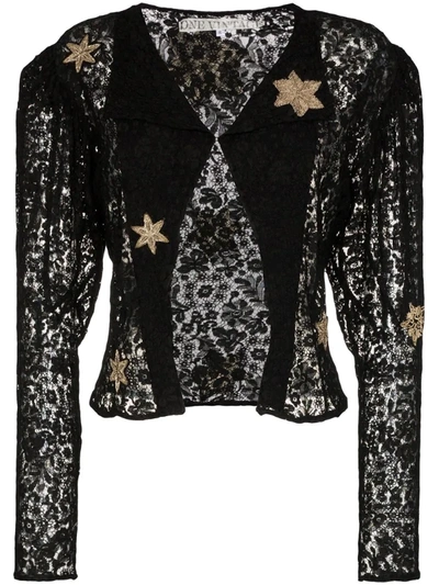 One Vintage Embroidered Floral Lace Jacket In Black
