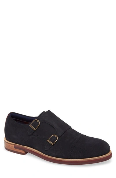 Ted Baker Clippt Double Monk Strap Shoe In Navy