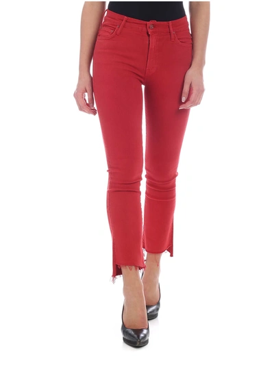 Mother Insider Crop Step Fray Hem Jeans In Red