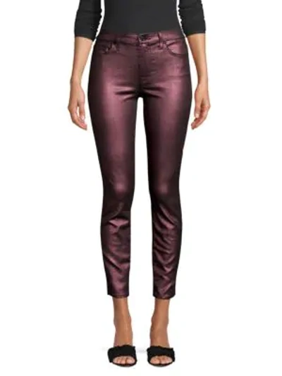 7 For All Mankind Metallic Mid-rise Ankle Skinny Jeans In Gunmetal