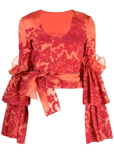 Rosie Assoulin Flocked Silk Organza Top In Red