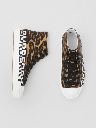 Burberry Logo Detail Leopard Print High-top Sneakers In Animal Print
