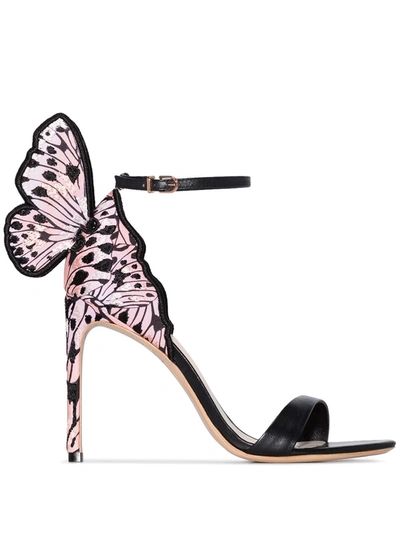 Sophia Webster Chiara Butterfly Embroidered Silk & Leather Sandals In Black