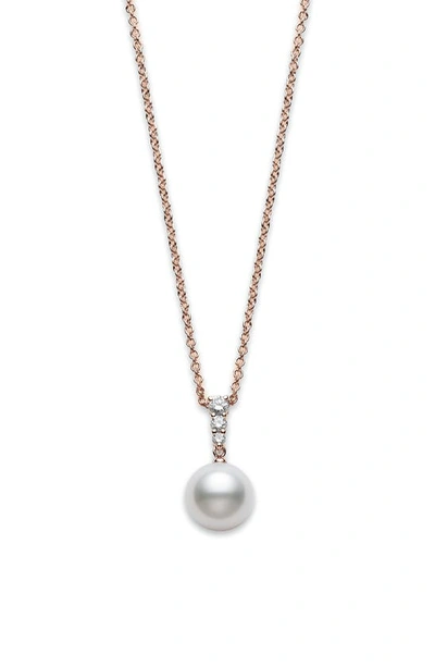 Mikimoto Morning Dew Diamond & Pearl Necklace In Rose Gold