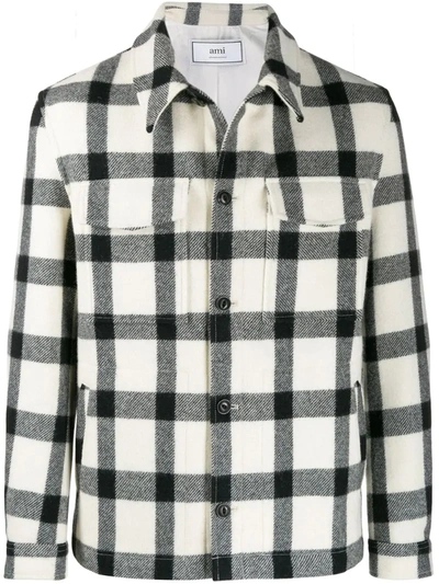 Ami Alexandre Mattiussi Mens Long-sleeve Check Flannel Jacket In White