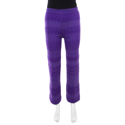 Pre-owned Missoni Purple Chevron Knit Elasticized Waist Wide Leg Pants S In Multicolor