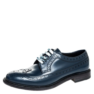 Pre-owned Burberry Blue Brogues Leather Alexton Lace Up Derby Size 45.5