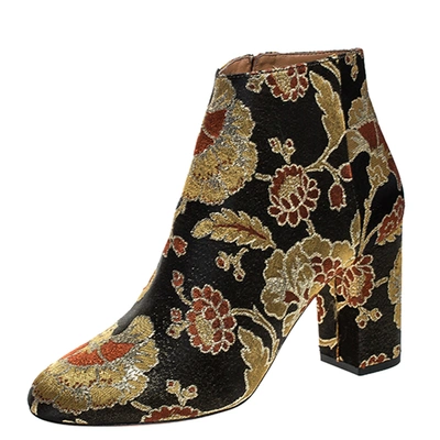 Pre-owned Aquazzura Multicolor Floral Jacquard Fabric Ankle Boots Size 38.5 In Gold