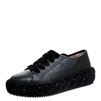Pre-owned Marco De Vincenzo Black Leather And Velvet Platform Lace Up Low Top Sneakers 41
