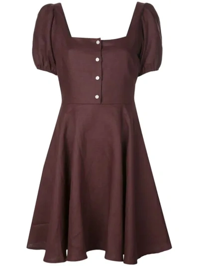 Callipygian Opening Ceremony Linen Button-down Mini Dress In Brown