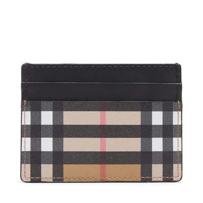 Pre-owned Burberry  Vintage Check And Leather Card Case 4 Slot Black