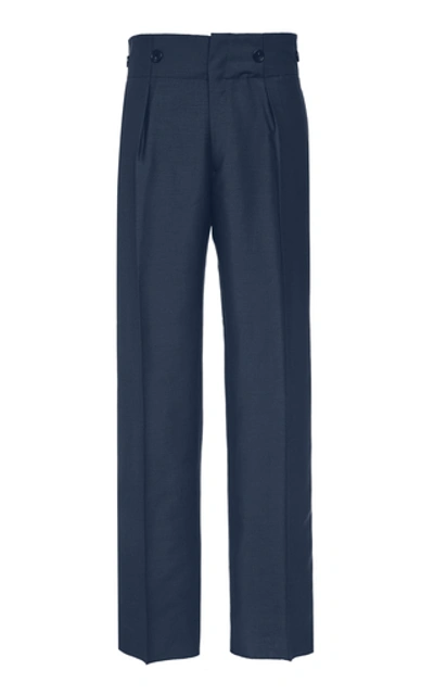 Lanvin Wool And Mohair-blend Straight-leg Pants In Navy