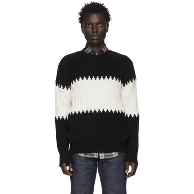 Officine Generale Colour-block Ribbed Cotton-blend Sweater In Black