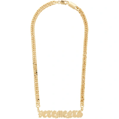 Vetements Logo Plaque Necklace In Gold