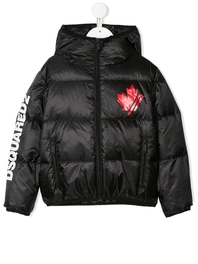 Dsquared2 Kids' Maple-leaf Print Puffer Jacket In Black