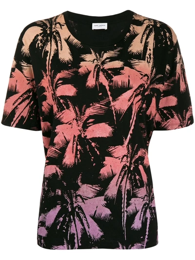 Saint Laurent All-over Palm Tree Printed T-shirt In Black