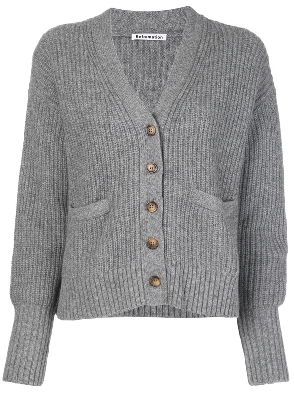 Reformation Morgan V-neck Cardigan In Grey | ModeSens