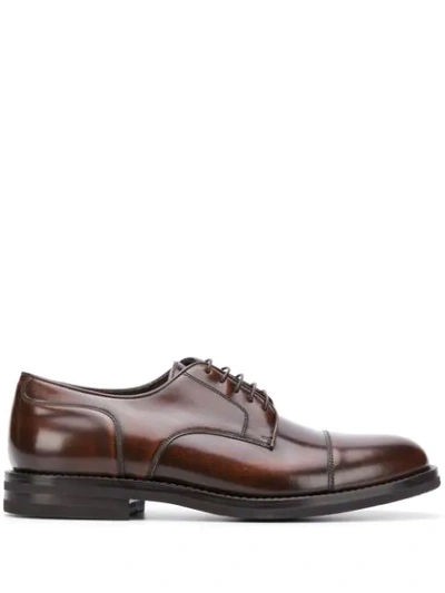 Brunello Cucinelli Polished Derby Shoes In Dark Brown