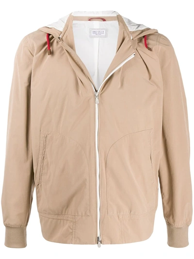 Brunello Cucinelli Zip-up Hooded Jacket In Neutrals