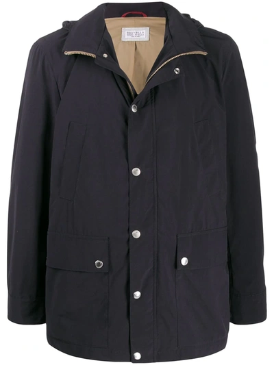 Brunello Cucinelli Multi-pocket Hooded Jacket In Blue
