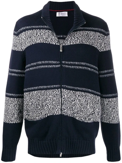 Brunello Cucinelli Striped Pattern Cardigan In Blue