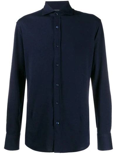 Brunello Cucinelli Slim-fit Silk-blend Jersey Shirt In Blue