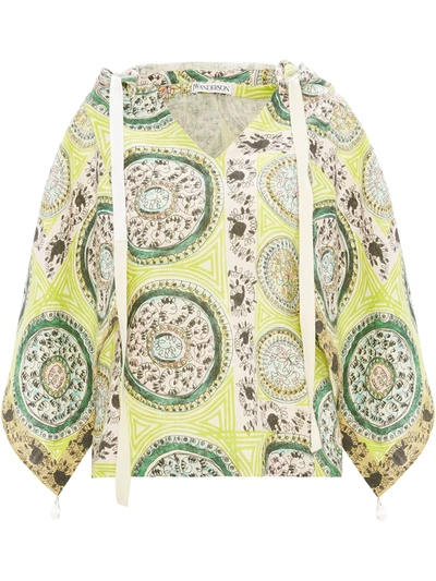 Jw Anderson Paisley Print Hooded Blouse In Green