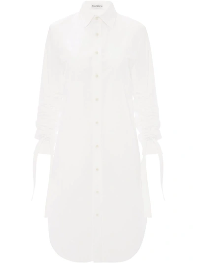 Jw Anderson Gathered Cotton-poplin Shirt Dress In White