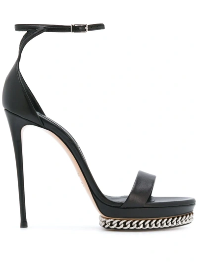 Casadei Chain Trim Stiletto Sandals In Black