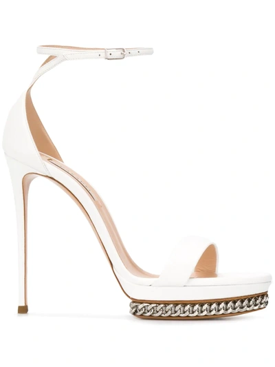 Casadei Chain Trim Stiletto Sandals In White