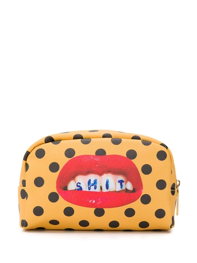 Seletti Dotted-print Make-up Bag In Yellow