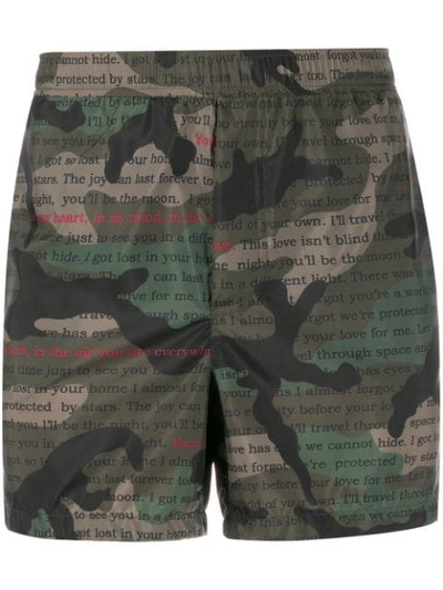 Valentino Camouflage Text Print Swim Shorts In Multicolor