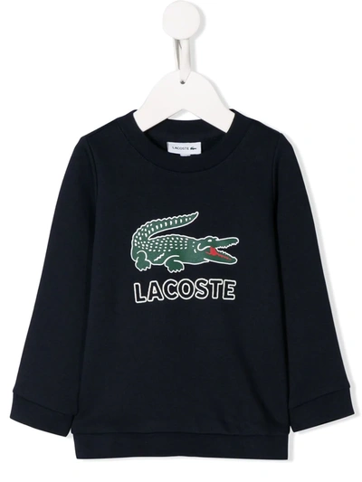 Lacoste Babies' Logo Print Crew Neck Sweatshirt In Blue