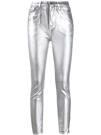 Pinko Metallic Skinny Jeans In Silver