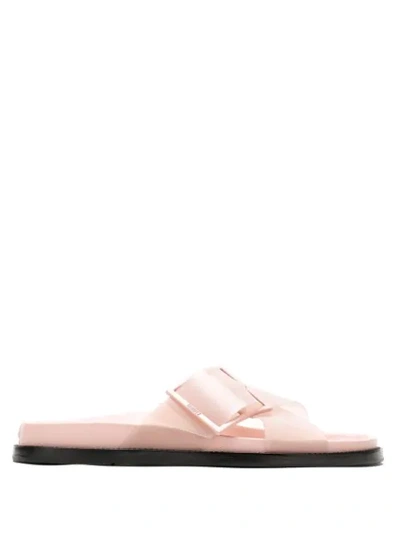 Schutz Buckle Detail Slides In Pink