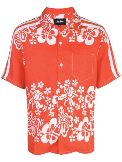Just Don Hawaiian Print Rayon Bowling Shirt In Red