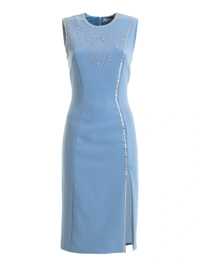 Versace Stone Embellished Dress In Light Blue