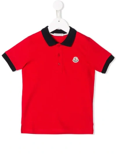 Moncler Kids' Contrast Collar Polo Shirt In Red