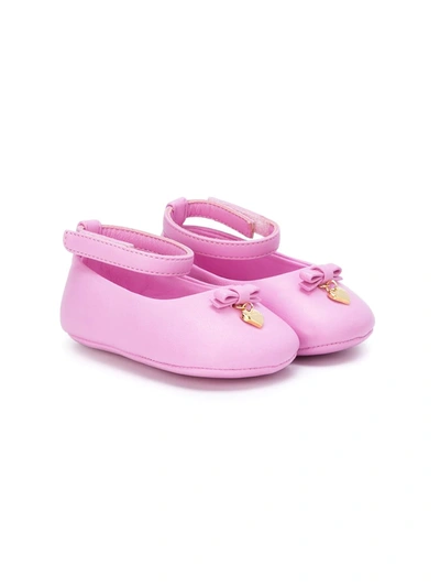 Dolce & Gabbana Babies' Dolce&gabbana Shoes For First Steps (19-26) - Nappa Leather Ballet Flats With Ankle Strap And Charm In Pink