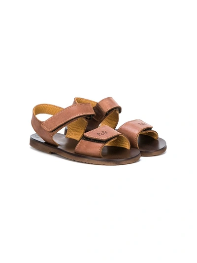 Pèpè Kids' Logo Touch Strap Sandals In Brown