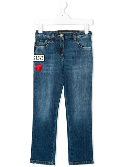 Dolce & Gabbana Kids' Love Patch Straight Jeans In Blue