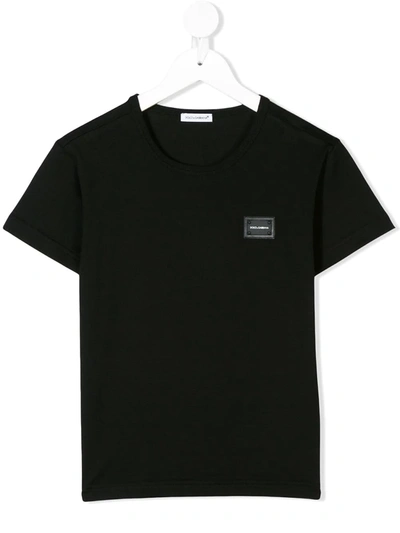 Dolce & Gabbana Kids' T-shirt Mit Logo-schild In Black