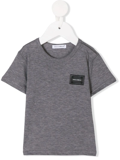 Dolce & Gabbana Babies' Logo Plaque T-shirt In Grey